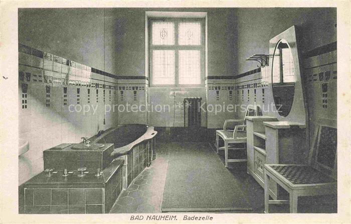 BAD NAUHEIM Hessen Badezelle Badewanne Jugendstil Fliesen Spiegel Waschbecken Ka