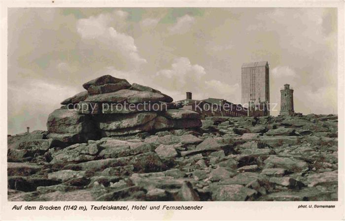 BROCKEN Harz Sachsen-Anhalt Teufelskanzel Brockenhotel Fernsehsender Granitfelse