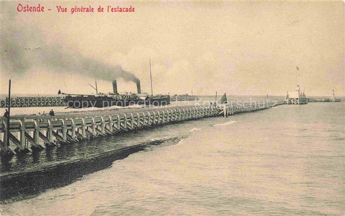 OSTENDE Oostende West-Vlaanderen Belgie Estacade Dampfschiff Mole Meer Nordsee P