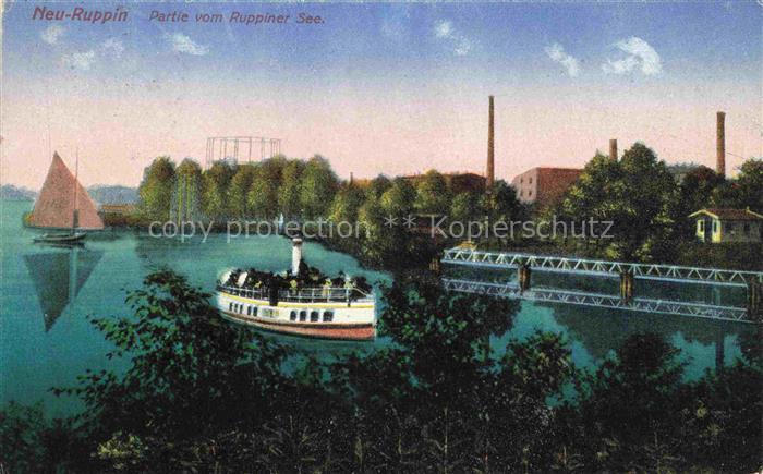 Neuruppin Neu-Ruppin Brandenburg Ruppiner-See Dampfer Segelboot Fabrikschornstei