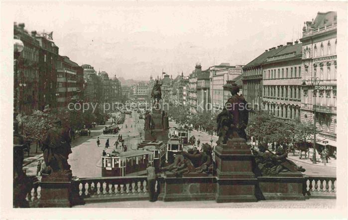 PRAHA Prag Prahy Prague Wenzelsplatz Václavské-náměstí Strassenbahn Denkmal Reit