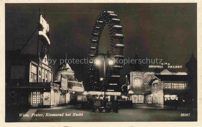 WIEN AT Prater Riesenrad Nachtaufnahme Kino-Kristall-Palast Vergnuegungspark Neo