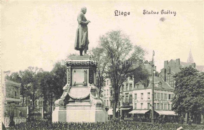 LIEGE Luettich Luik Belgie Statue-Grétry Denkmal Platz Café-du-Point-de-Vue Geb