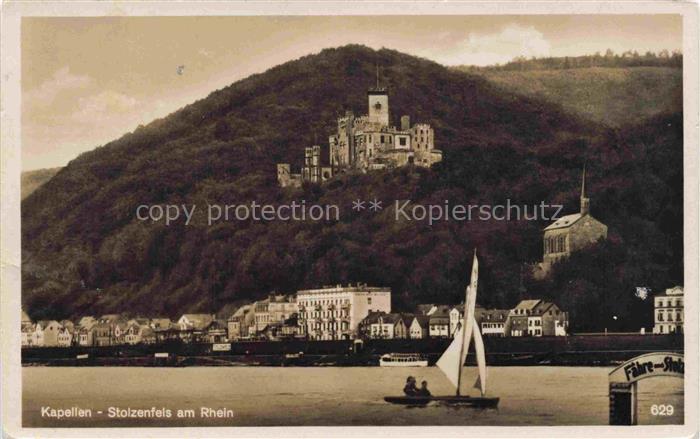 Kapellen-Stolzenfels KOBLENZ Rheinland-Pfalz Burg-Stolzenfels Rhein Segelboot Fa