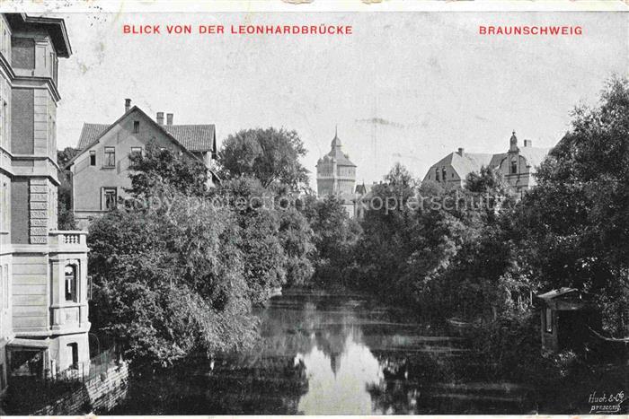 BRAUNSCHWEIG Niedersachsen Leonhardbruecke Fluss Baeume Villen Turm Kanal S/W-F