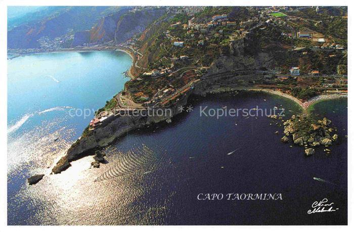 TAORMINA Messina Sicilia IT Capo-Taormina Fliegeraufnahme Kueste Felsklippe Buc