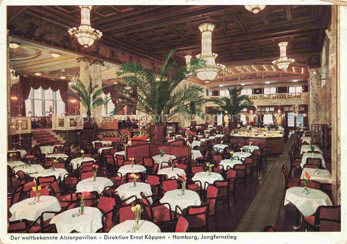 HAMBURG CITY Alsterpavillon Jungfernstieg Café-Restaurant Innenraum Kronleuchte