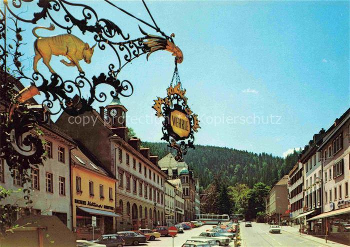 Triberg Schwarzwald BW Hotel-Wehrle Hauptstrasse Schmiedeeisenschild Kirchturm S