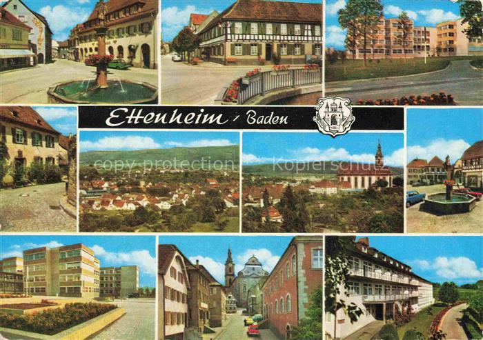 Ettenheim Brunnen Fachwerk Stadtansicht Kirche Marktplatz Schule Mehrbildkarte