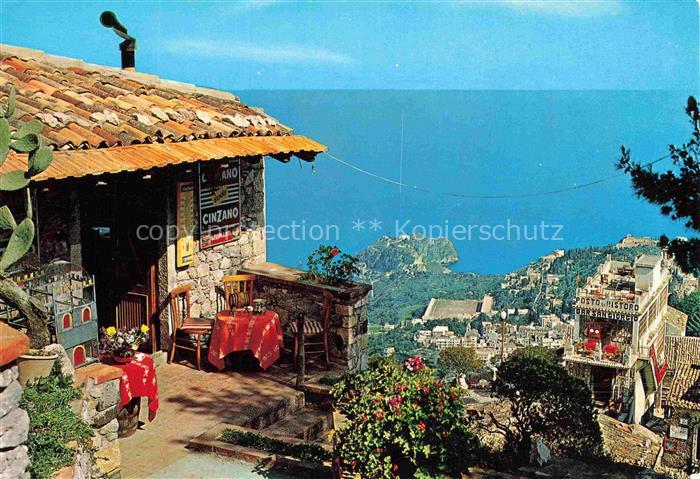 Castelmola Messina Sicilia IT Ristorante-Il-Maniero Terrasse Cinzano-Werbung Ber