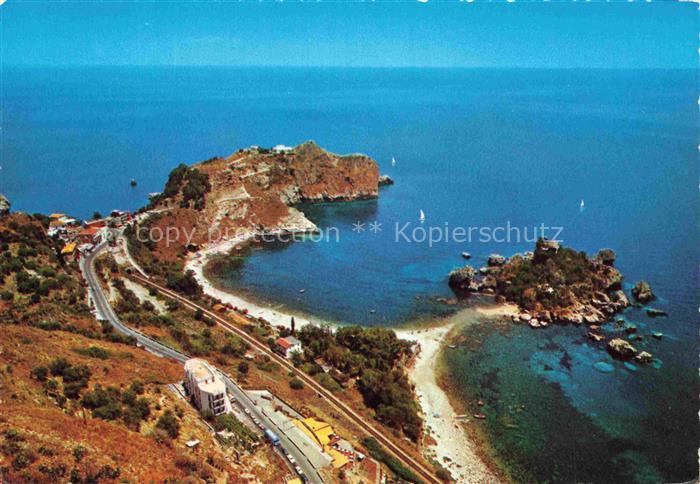 TAORMINA  Messina Sicilia IT Fliegeraufnahme Isola-Bella Bucht Strand Kueste Mee