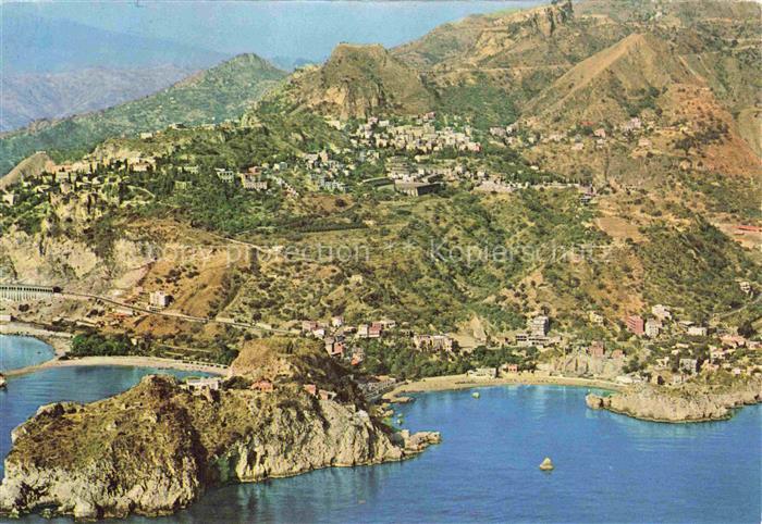 TAORMINA  Messina Sicilia IT Fliegeraufnahme Isola-Bella Mazzaro Bucht Kueste Me