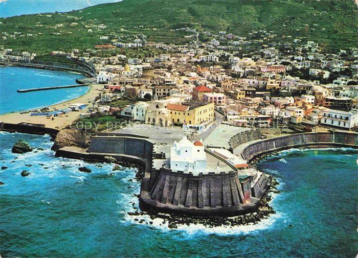Forio d Ischia Napoli Campania IT Panorama Hafen Meer Ort Fliegeraufnahme Kirche