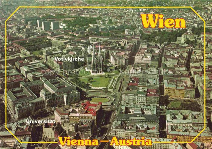 WIEN AT Votivkirche Universitaet Schottenringschleife Fliegeraufnahme Innenstadt