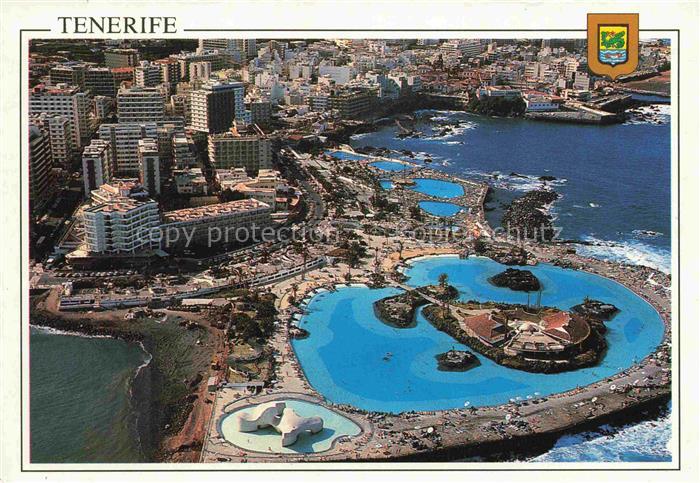 Puerto-de-la-Luz Canarias ES Lago-Martianez Kueste Hotels Schwimmbad Fliegeraufn