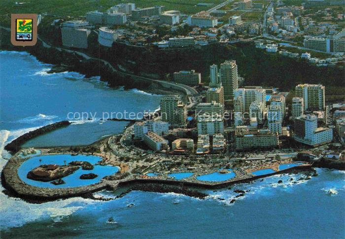 Puerto-de-la-Luz Canarias ES Fliegeraufnahme Kueste Hotels Hafen Schwimmbecken A