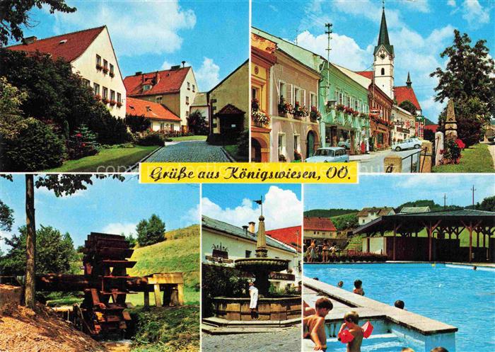 Koenigswiesen Oberoesterreich AT Gemeindehaus Ortsansicht Kirche Muehlenrad Brun