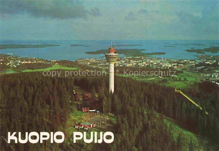 Kuopio Suomi Puijo-Turm Fliegeraufnahme See Stadt Wald Aussichtsturm