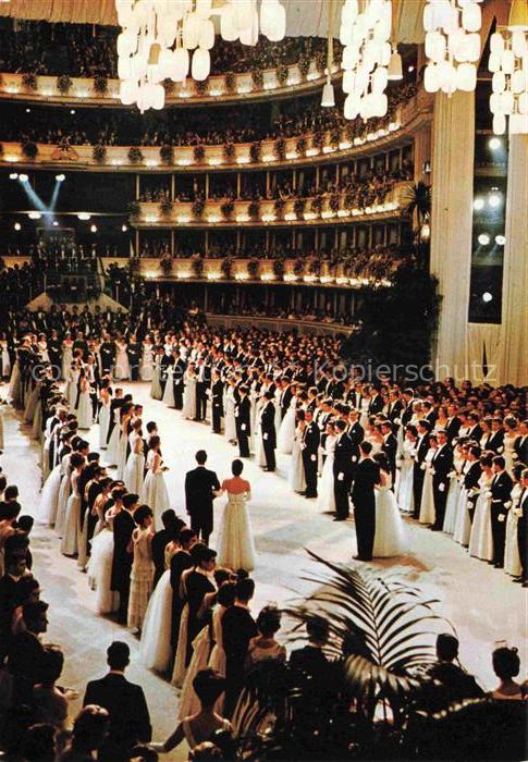WIEN AT Opernball Staatsoper Ballsaal Tanzpaare Abendkleid Kronleuchter Logen Fe