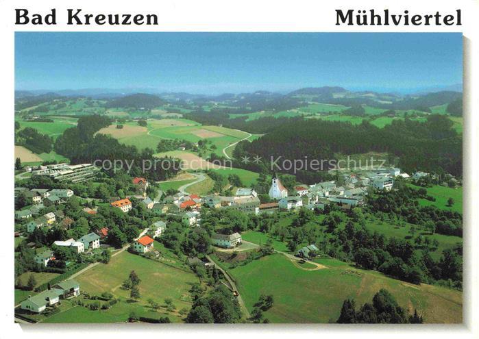 Bad Kreuzen Muehlviertel Oberoesterreich AT Fliegeraufnahme Dorf Kirche Huegel F