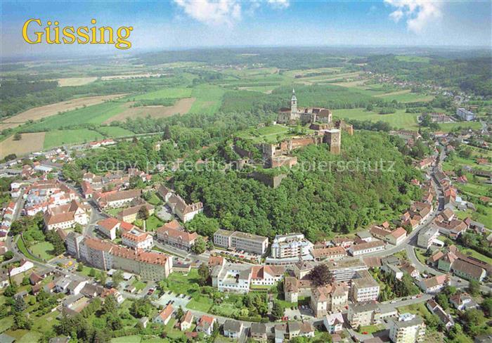 Guessing Burgenland AT Fliegeraufnahme Hochburg Burg Stadtansicht Huegel Felder