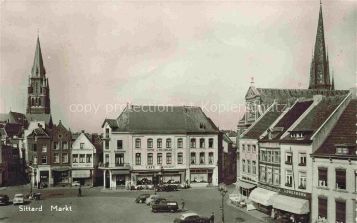 Sittard Limburg NL Markt Kirchturm Cafe Hotel-Lunchroom Autos Geschaefte Kirchtu