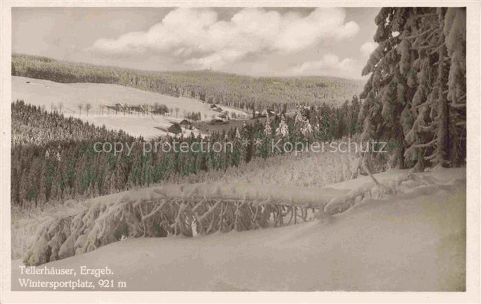 Tellerhaeuser Wintersportplatz Winterlandschaft Erzgebirge Schnee Tannen Haeuser