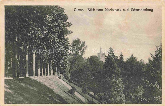 Bad Cleve KLEVE Moritzpark Schwanenburg Baeume Allee Park Kirche Turm