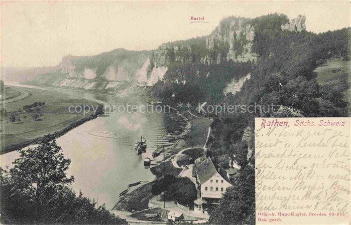 Rathen Saechsische Schweiz Bastei Elbe Fluss Felsen Dampfschiff Haus Klippen Sae