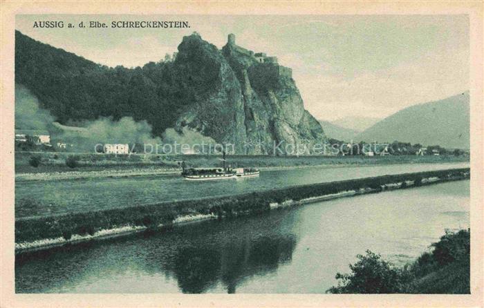 USTI NAD LABEM Aussig CZ Schreckenstein Elbe Fluss Burg Dampfschiff Felsen Bergb
