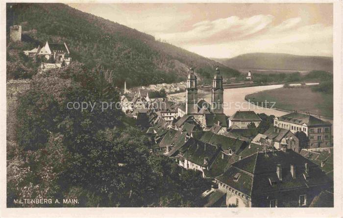 MILTENBERG Main Main Fluss Altstadt Kirchturm Burg Daecher Huegel Stadtansicht
