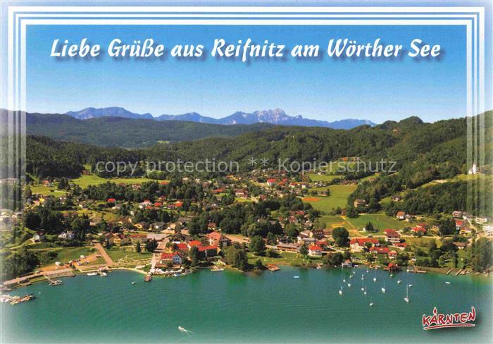 Reifnitz Woerthersee Kaernten AT Woerthersee See Segelboote Berge Wald Dorf Boot