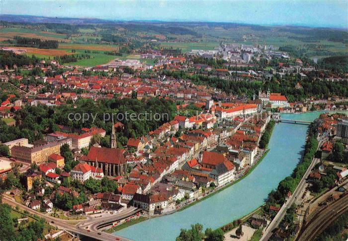 Steyr Enns Oberoesterreich AT Enns Fluss Altstadt Kirche Bruecke Industrie Vogel