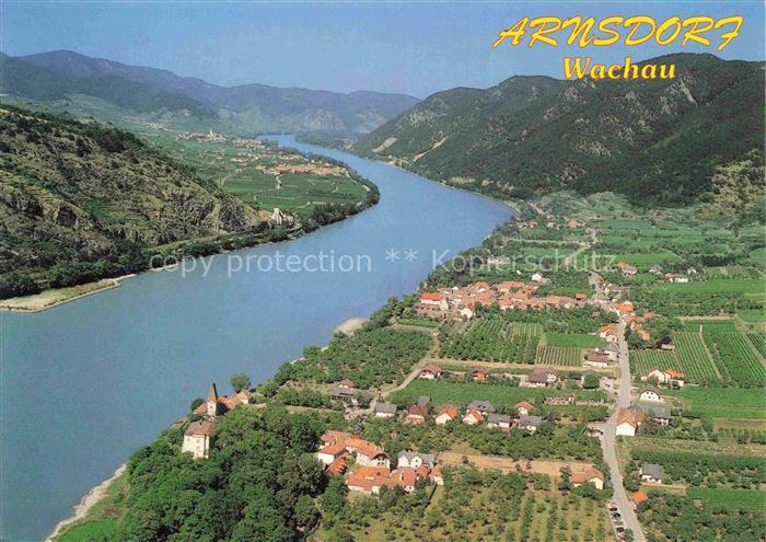 Mitterarnsdorf Wachau Fliegeraufnahme Donau Weinberge Wachau Ortschaft Weinbauge