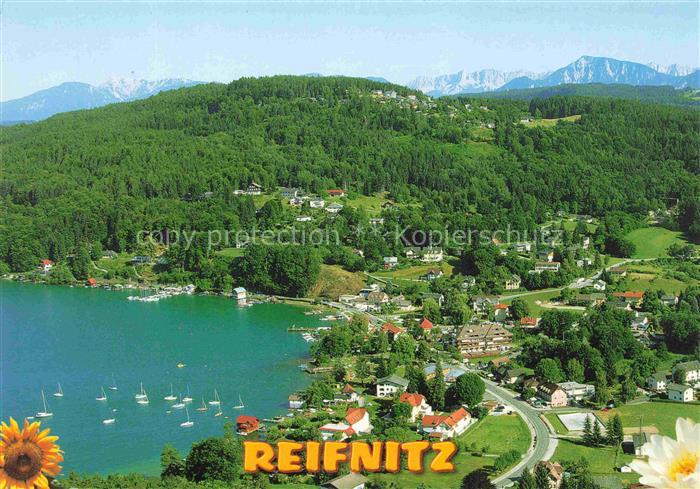 Reifnitz Woerthersee Kaernten AT Woerther-See Segelboote Fliegeraufnahme Ortscha