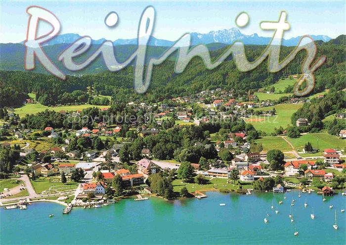 Reifnitz Woerthersee Kaernten AT Woerther-See Segelboote Fliegeraufnahme Seeufer