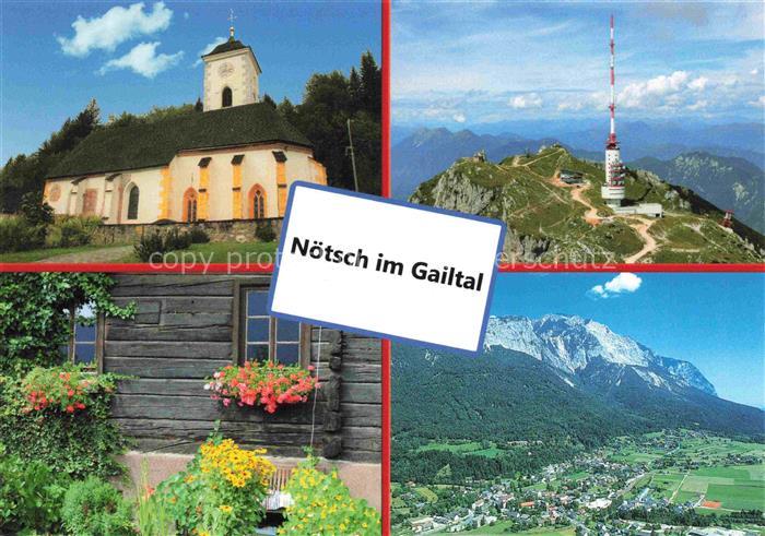 Noetsch Gailtal Kaernten AT Kirche Sendemast Berggipfel Blumenhaus Tal Berglands