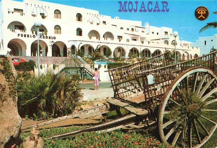 Mojacar Almeria Andalucia ES Pueblo-Indalo Hotel Karren Palmen Garten weisse-Fas