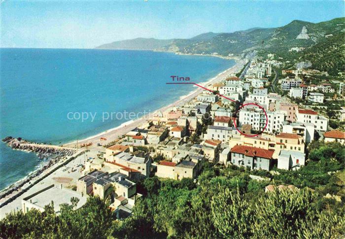 Varigotti FINALE LIGURE IT Pensione-Tina Strand Kueste Meer Fliegeraufnahme Hafe