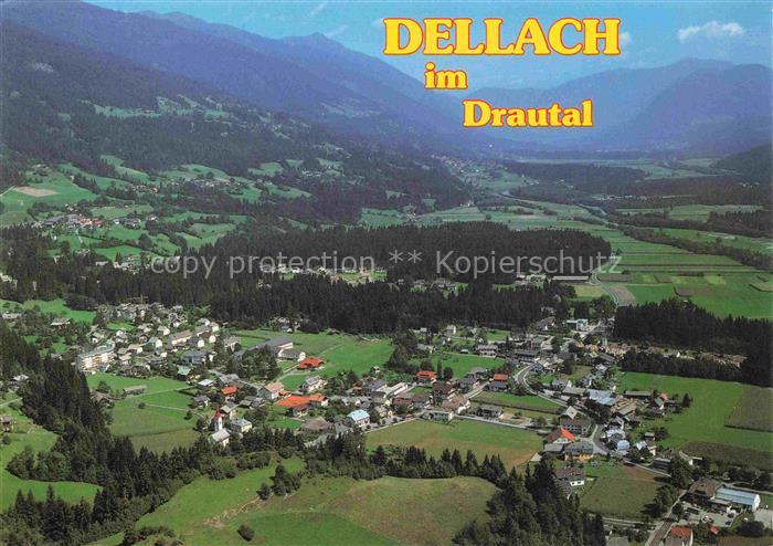 Dellach Drautal Kaernten AT Drautal Luftaufnahme Tal Berge Wald Wiesen Campingpl