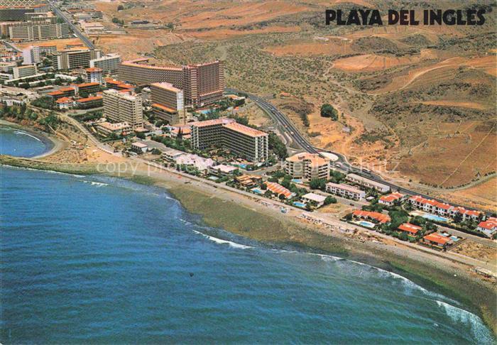 Playa del Ingles Gran Canaria ES Strand Hotels Meer Kueste Luftaufnahme Duenen T