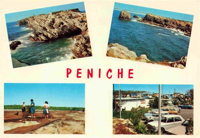Peniche PT Felsen Kueste Atlantik Fischerinnen Netz Camping Autos Mehrbildkarte