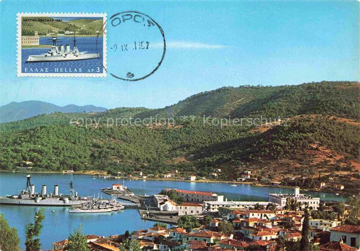 Poros Poro Isla Greece Marineschule Naval-School Hafen Kriegsschiffe Bucht Huege