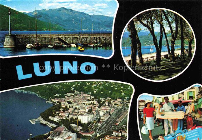 Luino Lago Maggiore IT Lago-Maggiore Hafen Boote Promenade Fliegeraufnahme Markt
