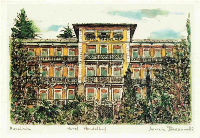 Voellan Foiana Lana MERANO IT Hotel-Mendelhof Via-Winkel Aquarell Gartenanlage B