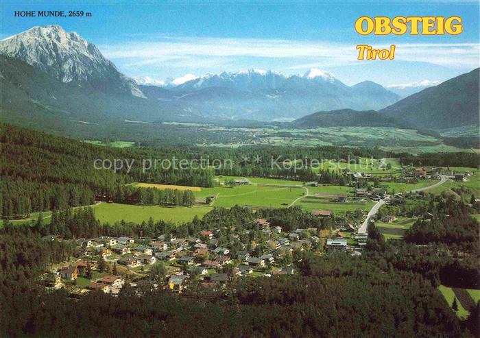 Obsteig Tirol AT Hohe-Munde Mooswald Luftaufnahme Berge Alpen Wald Inntal Dorfan