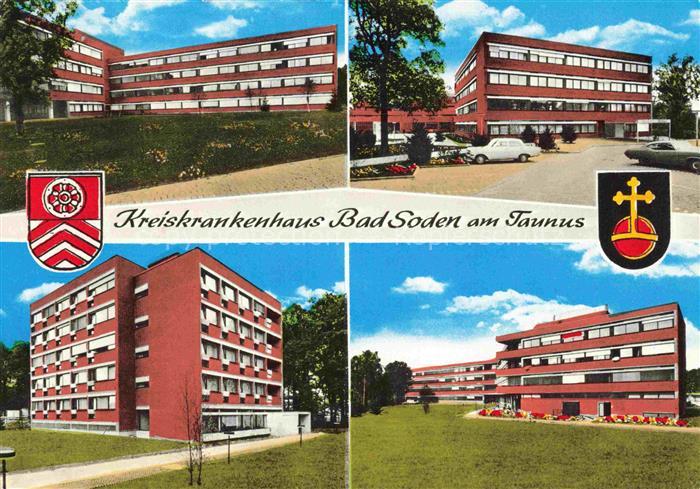 BAD SODEN  Taunus Hessen Kreiskrankenhaus Klinik Wappen Garten Parkplatz Autos