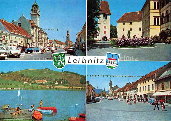 Leibnitz Steiermark AT Hauptplatz Stadtturm Stadttor Sulmsee Weinberge Boote Inn