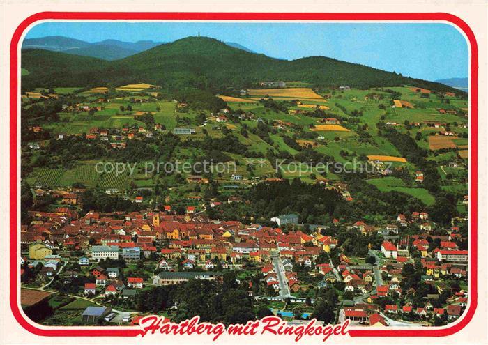 Hartberg Steiermark AT Ringkogel Stadtansicht Kirche Haeuser Felder Huegel Wald