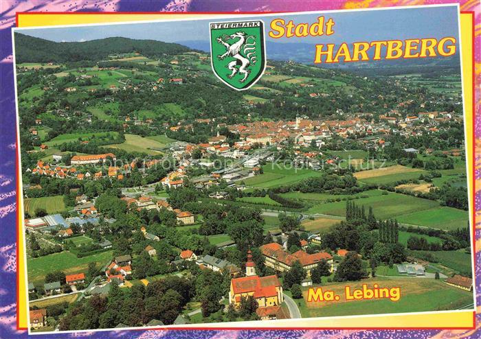 Hartberg Steiermark AT Ma.-Lebing Stadtansicht Kirche Haeuser Felder Wald Strass